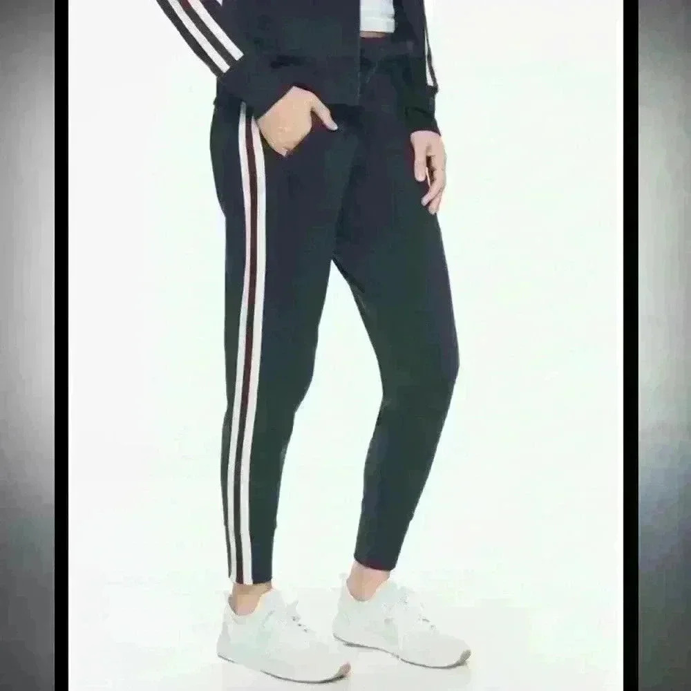 Athleta Metro‎ track trim joggers navy captain side stripe size small